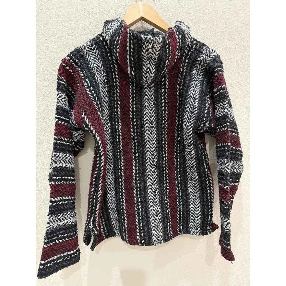 Earth Ragz Baja Hooded Pullover Jerga Hoodie - Burgundy & Black